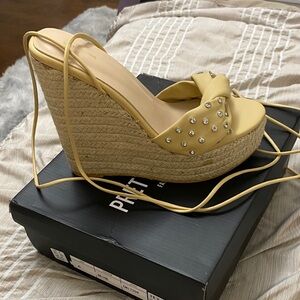 PrettyLittleThing Yellow Wedge Sandals with Studs